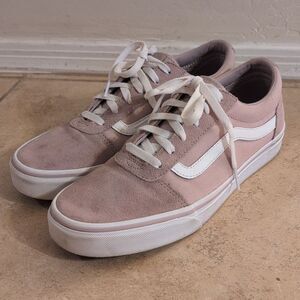 Vans Pink White Stripe Sneakers Shoes Suede - Size 9.5